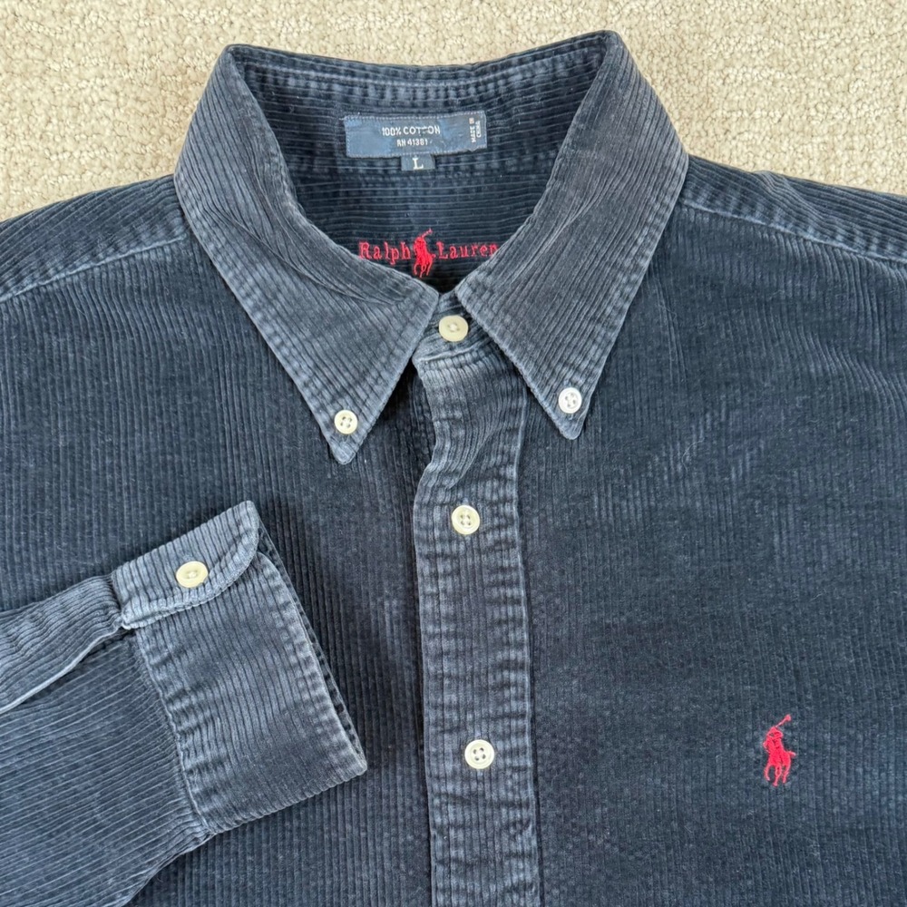 Polo Ralph Lauren Mens Large Navy Blue Corduroy The Blaire Button Down Shirt